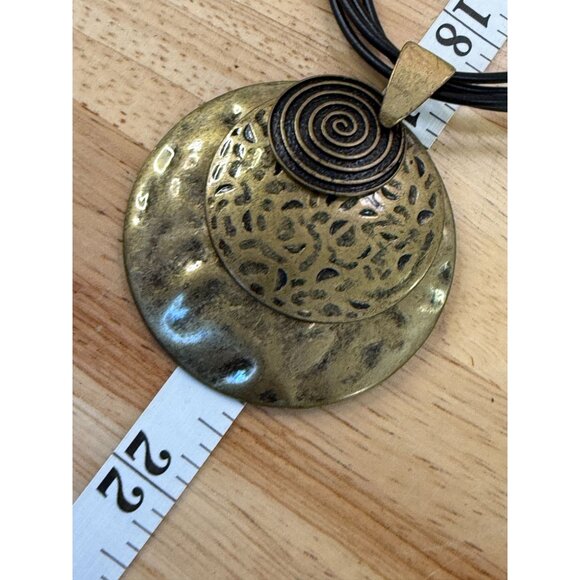 Vintage-Inspired Brass Pendant Necklace & Earrings Set With Black Spiral Design - Picture 10 of 12